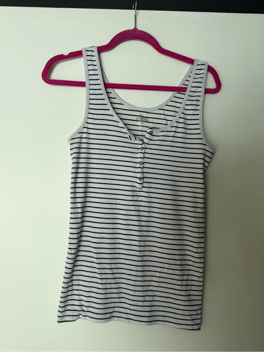 Old Navy White & Black Striped Henley Tank Top